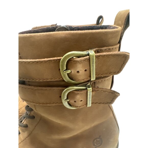 BORN Camryn Genuine Leather Brown Double Buckle Strap Lace-Up Cognac Boots 8.5 - Picture 12 of 15
